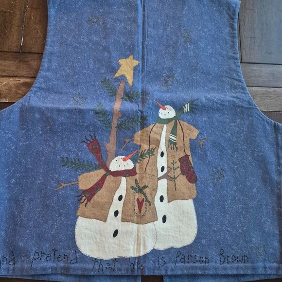 Vintage Snowman Vest With Whimsical Winter Scene & Snowmen "In The Meadow We Can - Picture 2 of 6